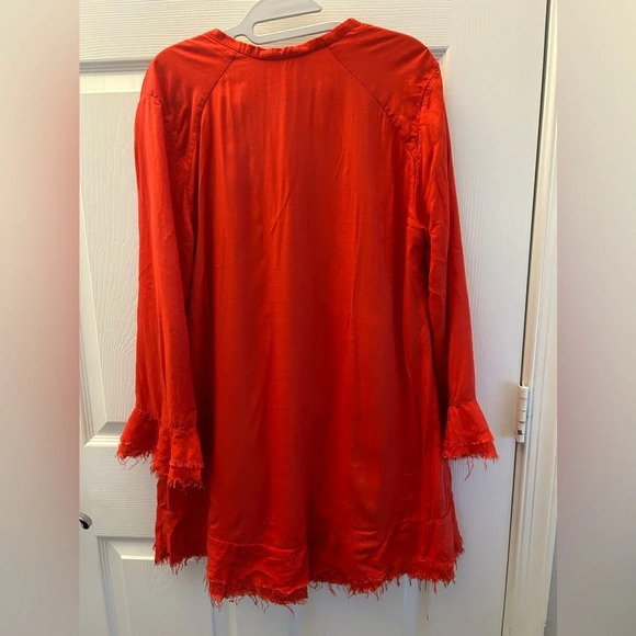 IRO Florine Poppy Red Tie Up Front Raw Hem Mini Dress - Picture 3 of 6